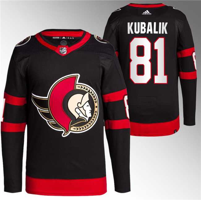 Mens Ottawa Senators #81 Dominik Kubalik Black Premier Breakaway Stitched Jersey